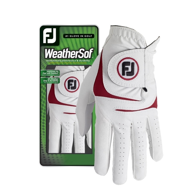 Footjoy Weathersof Gant de golf Homme Blanc et rouge