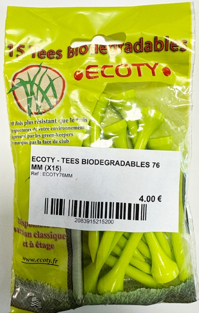 Sachet de Tees Ecoty ClassiquesJaunes (76mm) x15 Biodégradables